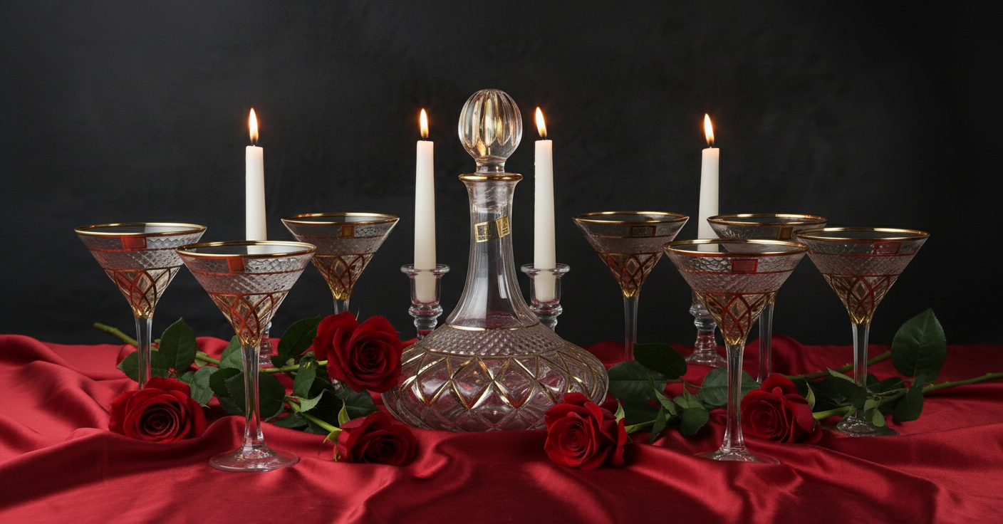 طقم شربات كريستال تركي مدهب مع قاروره