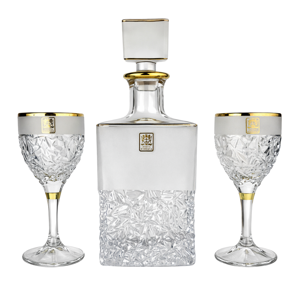 طقم كاسات كريستال قاروره نوكليت ذهبي