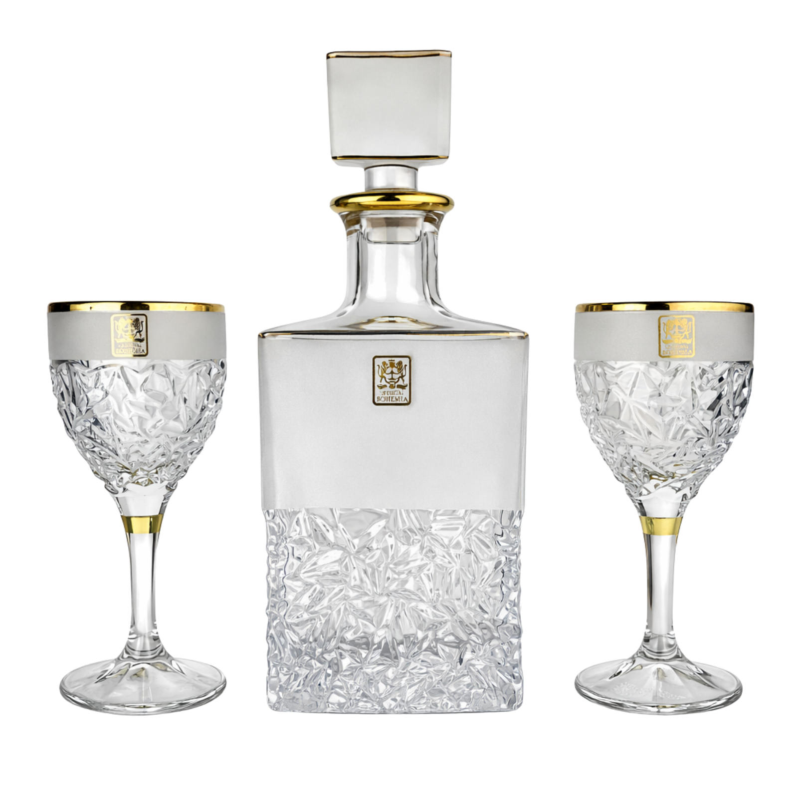 طقم كاسات كريستال قاروره نوكليت ذهبي