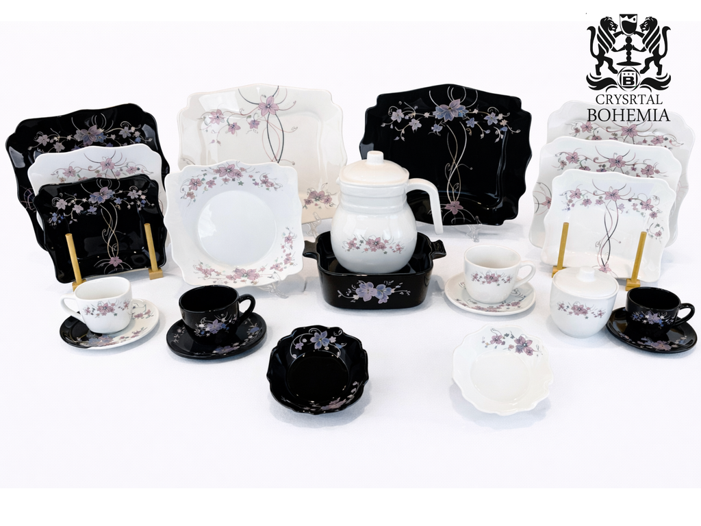 طقم سفرة ابيض واسود بورسلين راقي