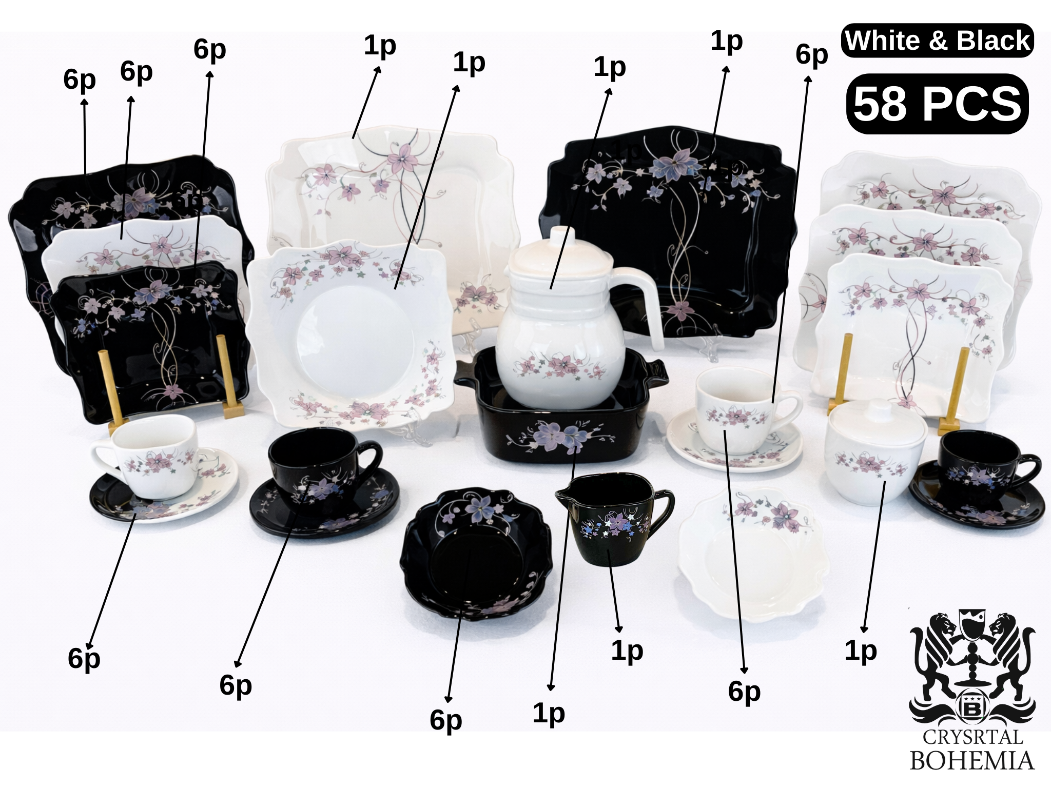 Dinner set 58 pieces modern white black