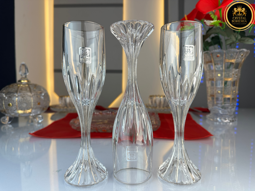 طقم كاسات اليكس شفاف فضي كريستال بوهيمي