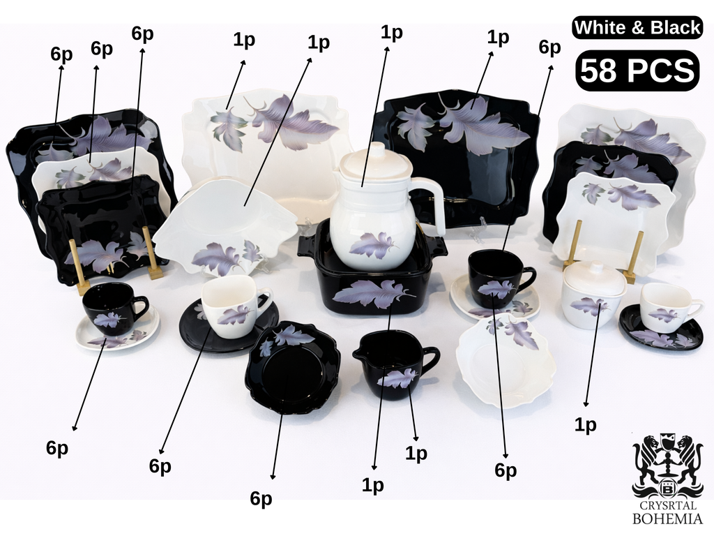 White Black feather porcelain dinner set