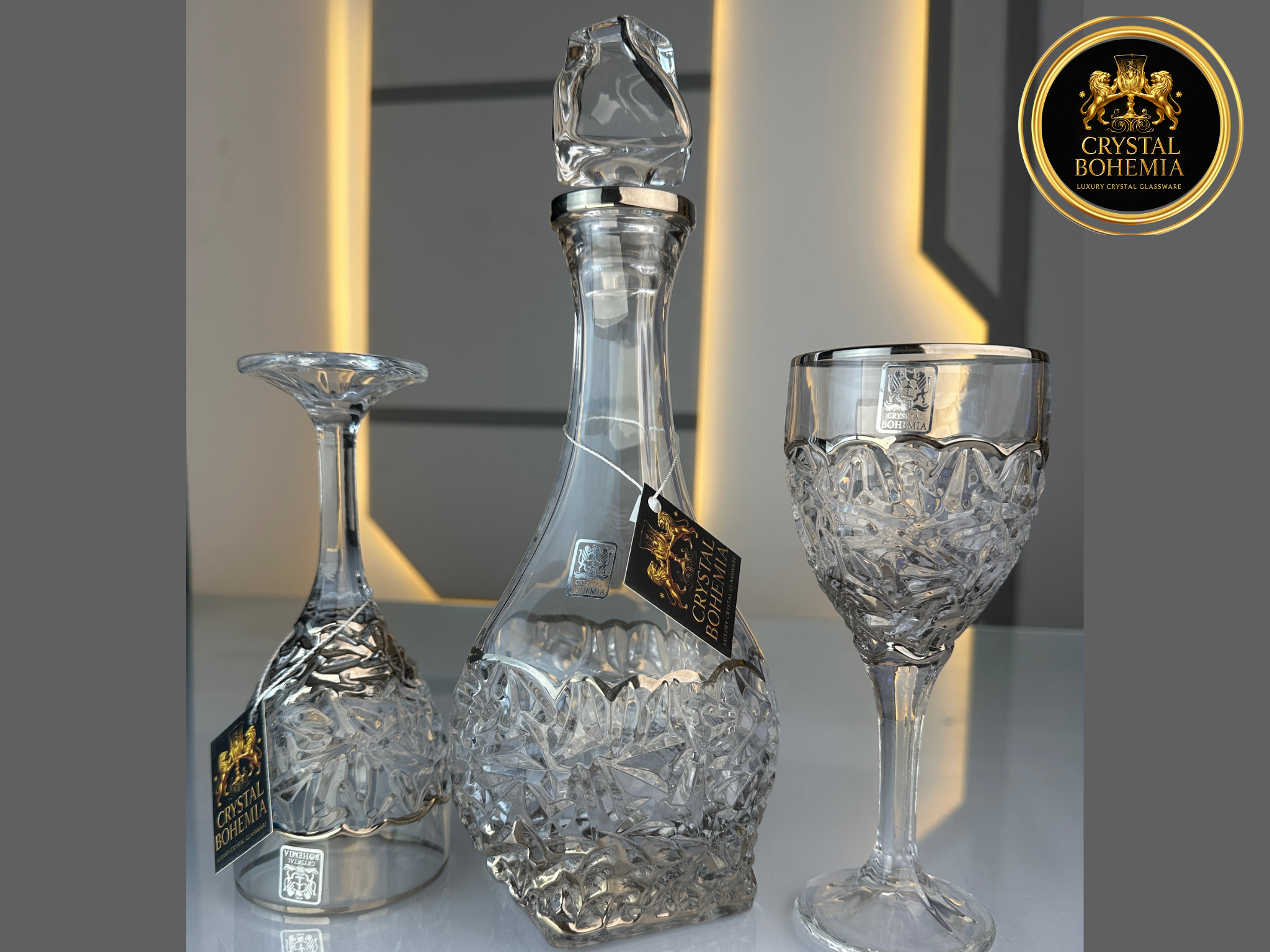 طقم شربات كاسات نيكوليت عصير فضي كريستال بوهيمي