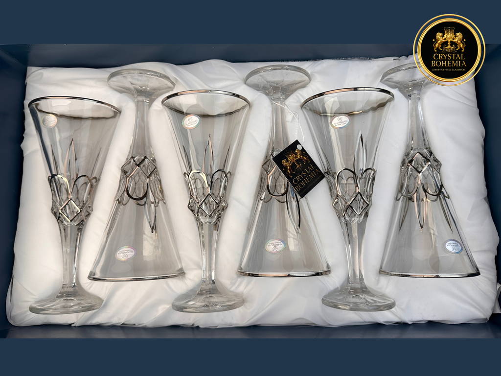 أطقم كاسات كريستال بوهيمي ميلانو شفاف بتشطيب فضي