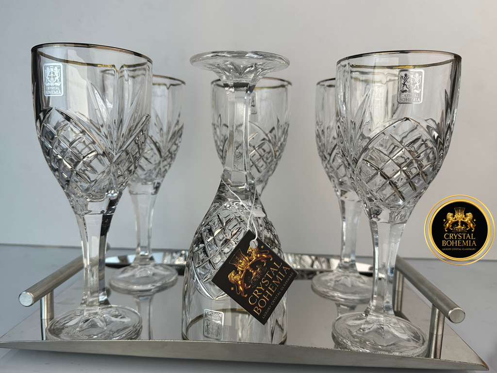 أطقم كاسات كريستال بوهيمي أناناسة شفاف بتشطيب فضي