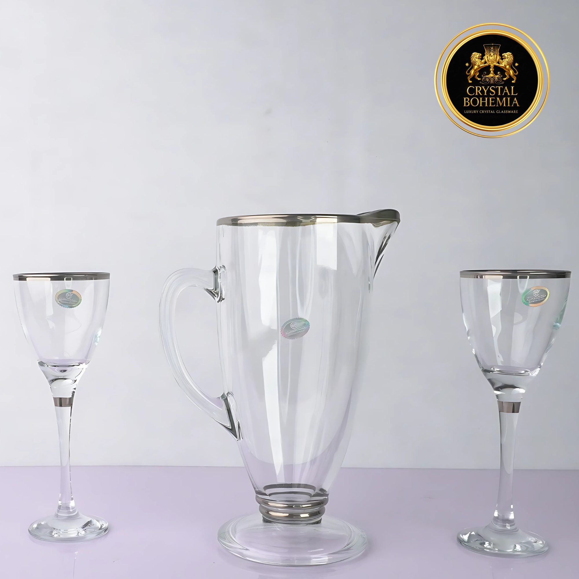طقم كريستال تركي شفاف بلمسة فضية 7 قطع (CB001040)