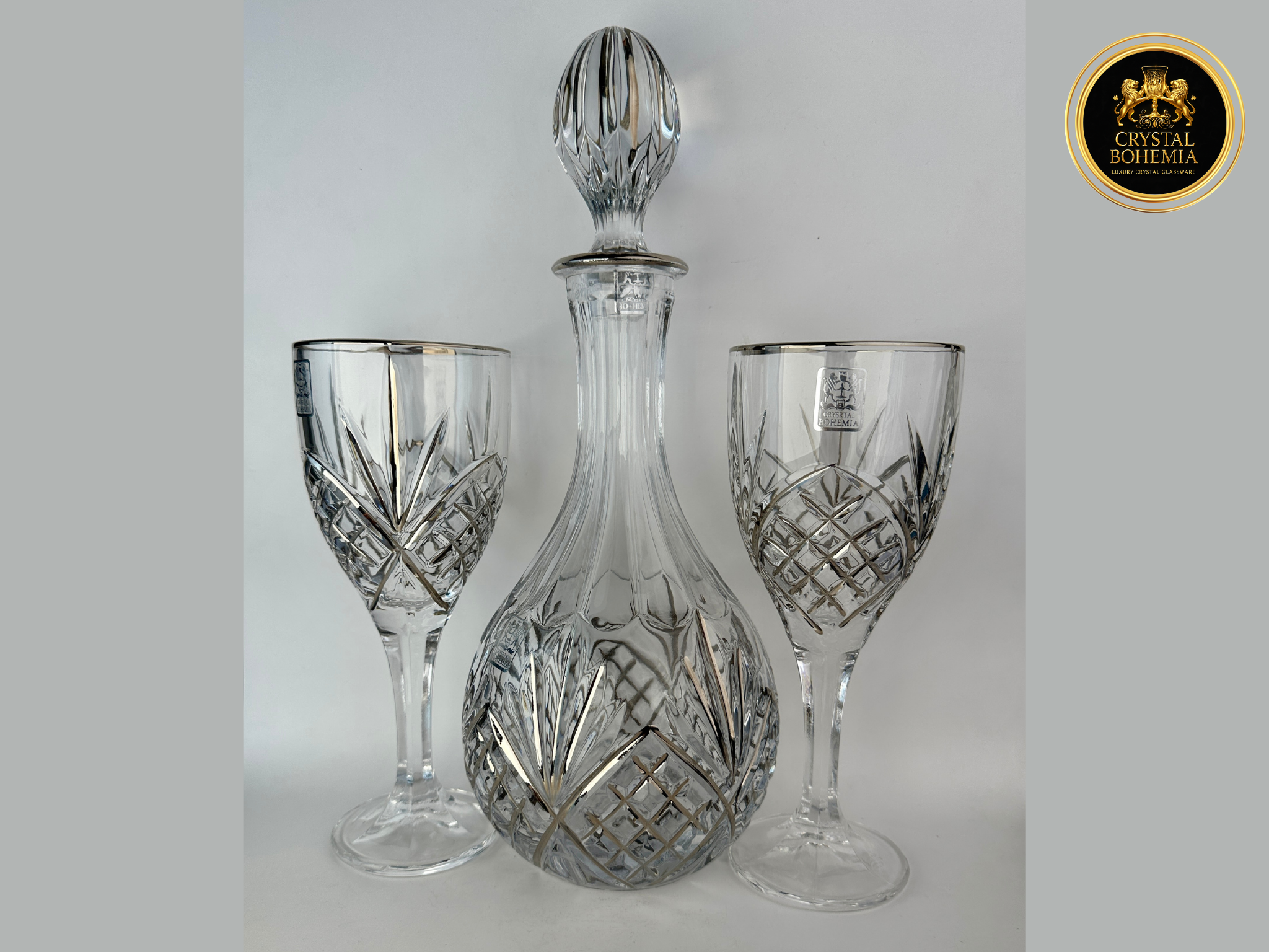 طقم شربات أناناس كريستال فضي كريستال بوهيمي