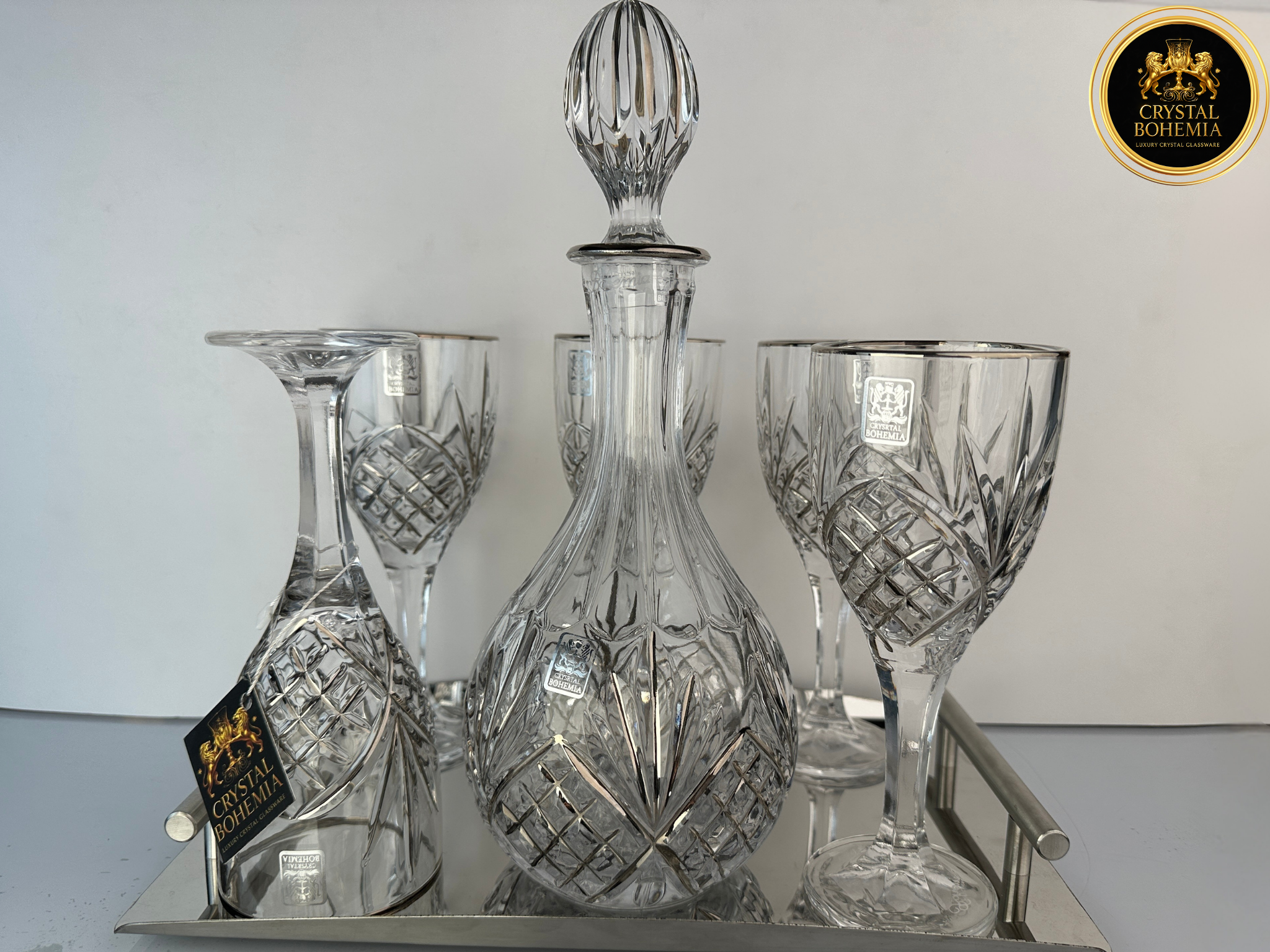 طقم شربات أناناس كريستال فضي كريستال بوهيمي