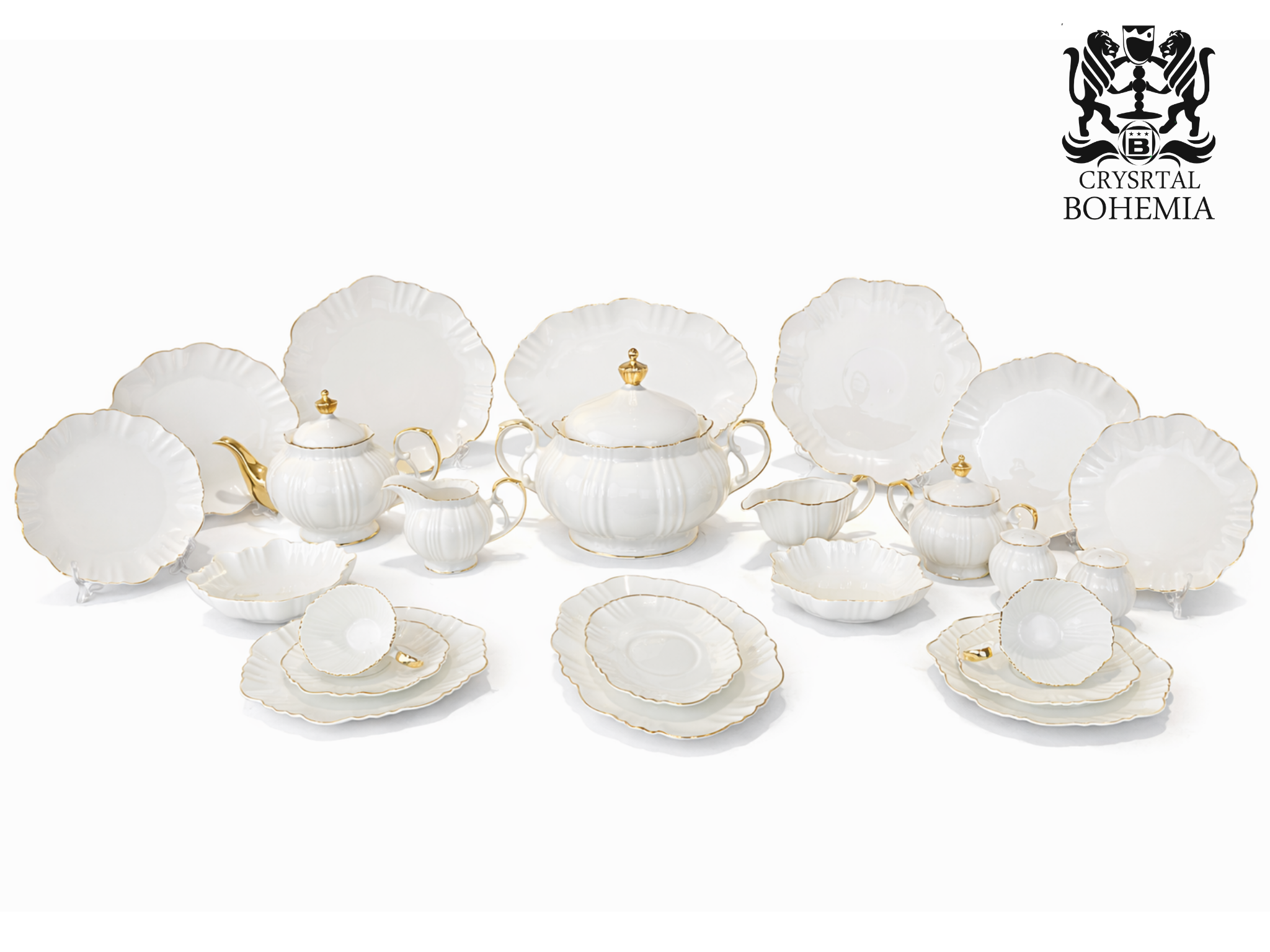 طقم سفرة عاجي بتفاصيل ذهب 24 قيراط