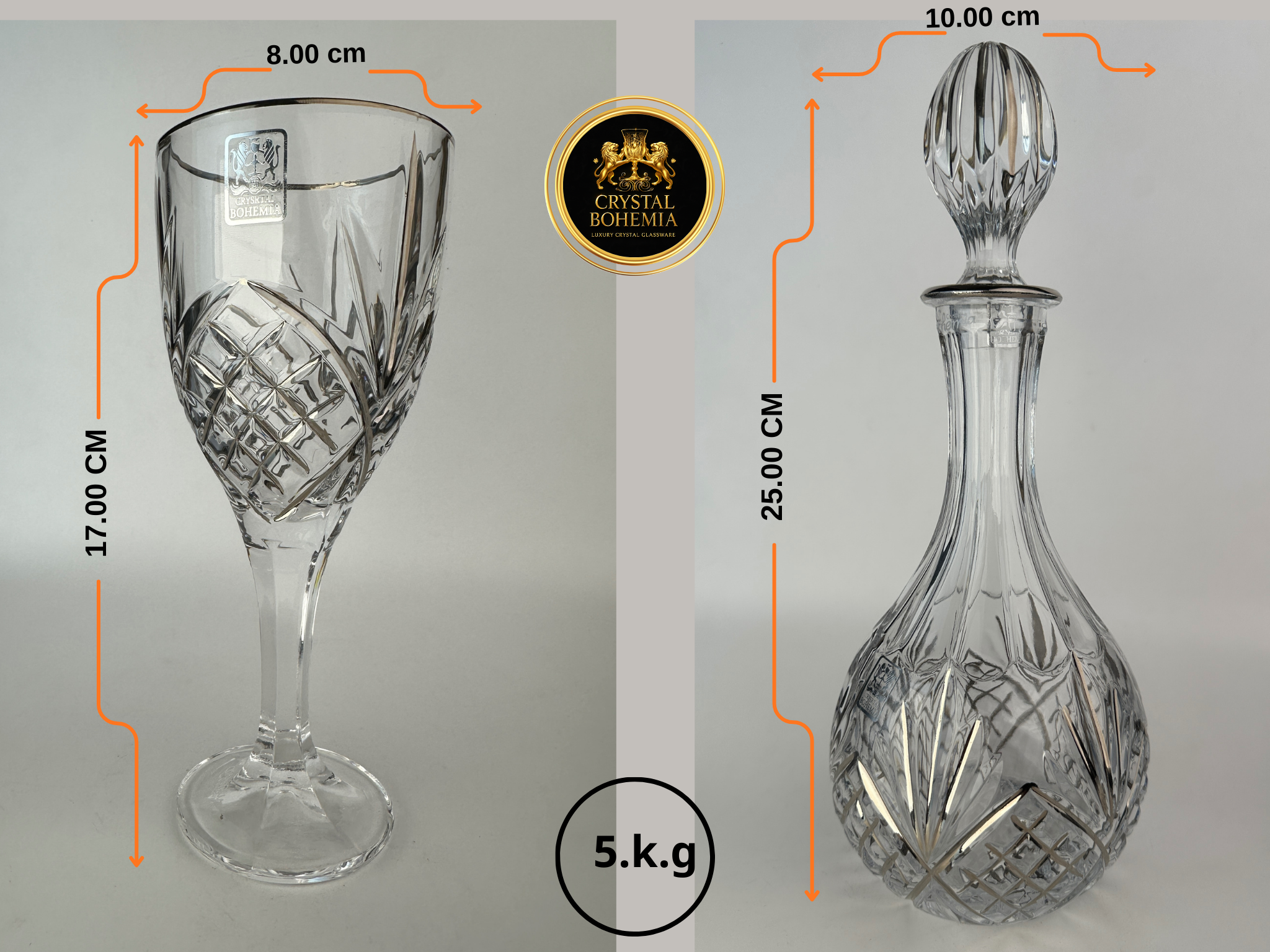 مقاس طقم شربات أناناس كريستال فضي كريستال بوهيمي