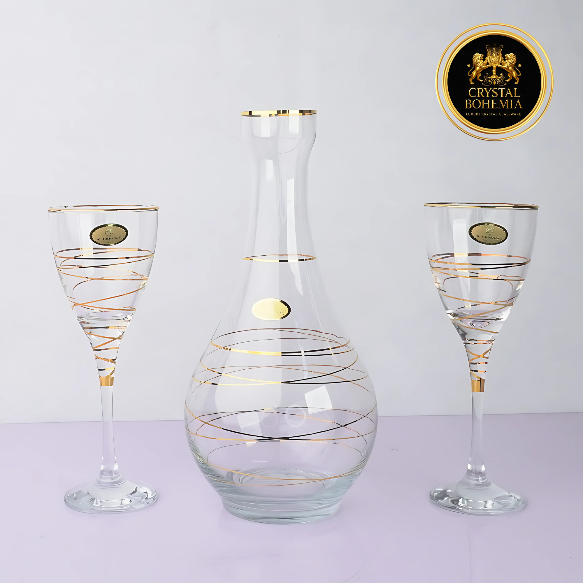 طقم كاسات كريستال وقارورة مذهب (CB001044)