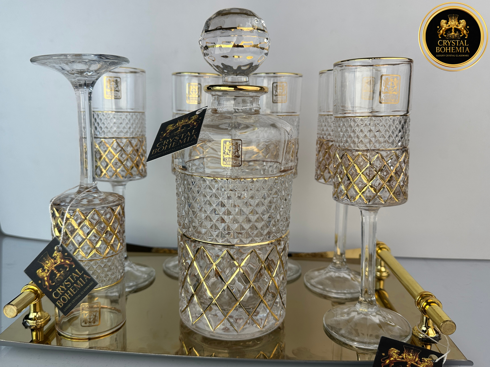 أطقم كاسات كريستال بوهيمي مع قارورة أنيقة