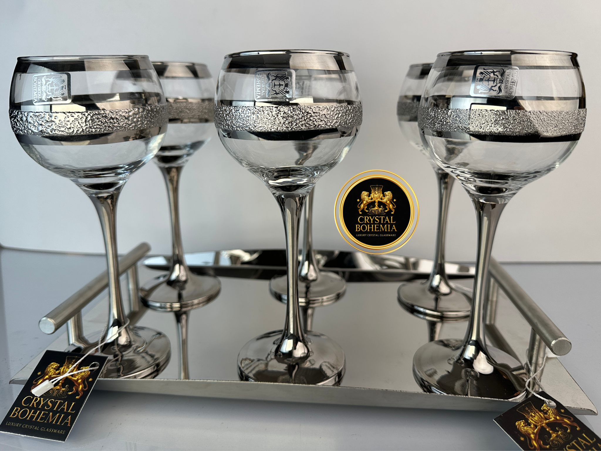 طقم كاسات كريستال بوم تركي بلاتينيوم كرينكل