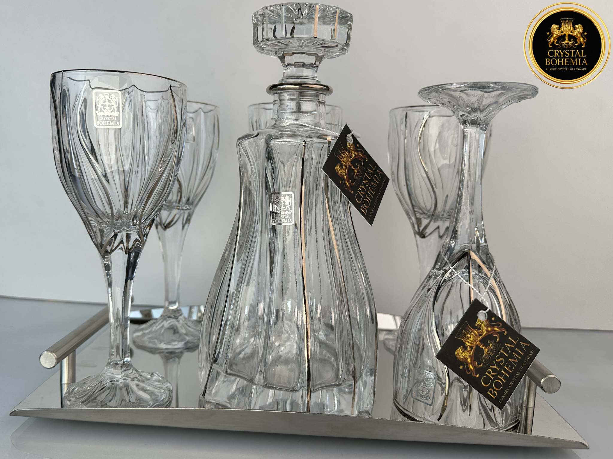 طقم شربات كريستال بوهيمي أوشن بتشطيب فضي