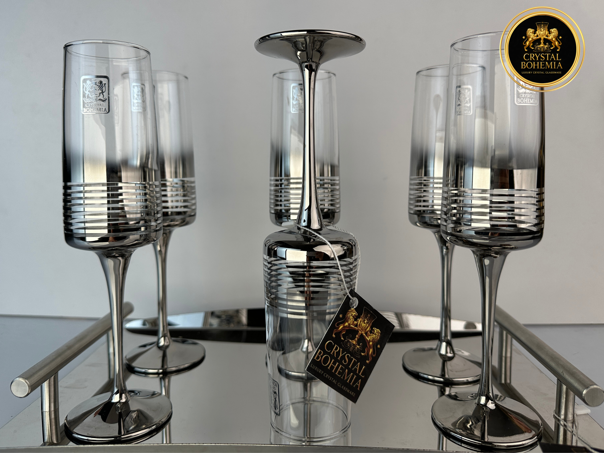 أطقم كاسات تركي طويل كريستال بتشطيب تبخير