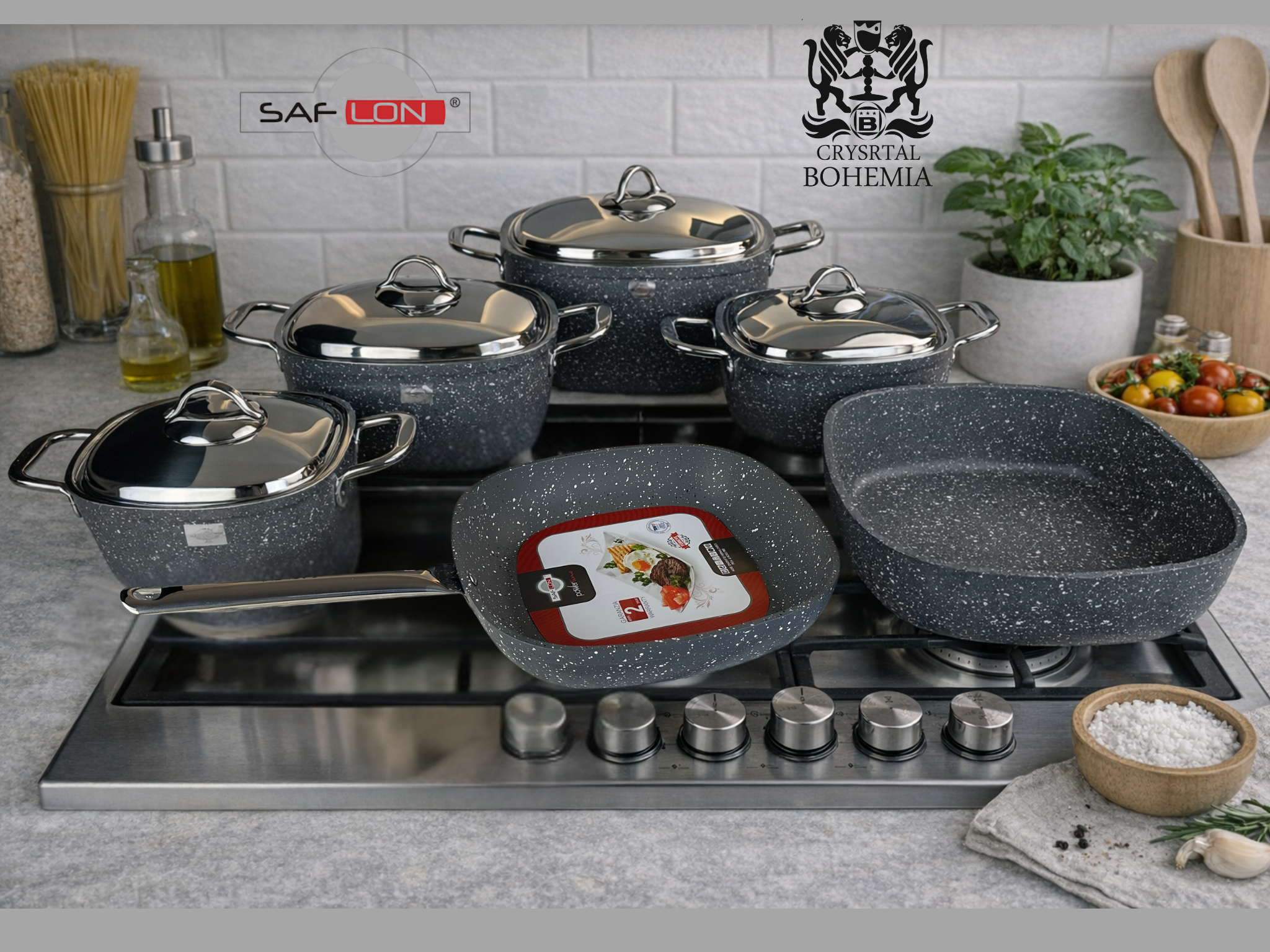 Saflon Turkish granite cookware set grey
