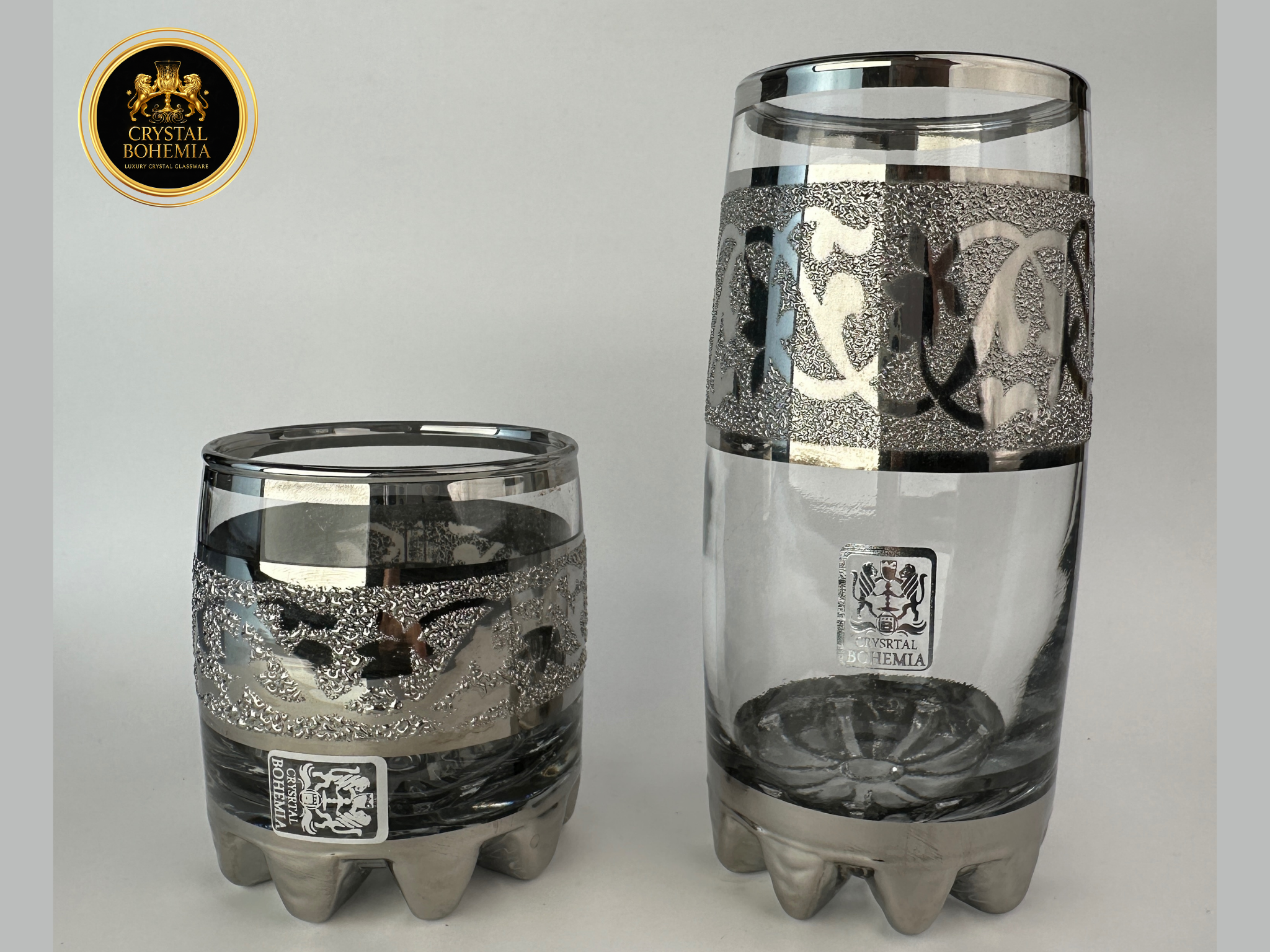 أطقم كاسات كريستال بنقشة كرينكل بلاتينيوم