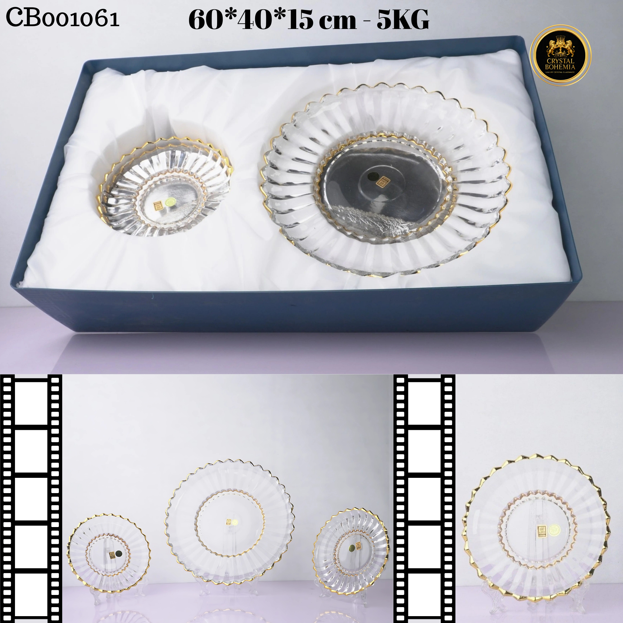 طقم تقديم جاتوه كريستال بوهيمي بحواف مذهبة CB001061