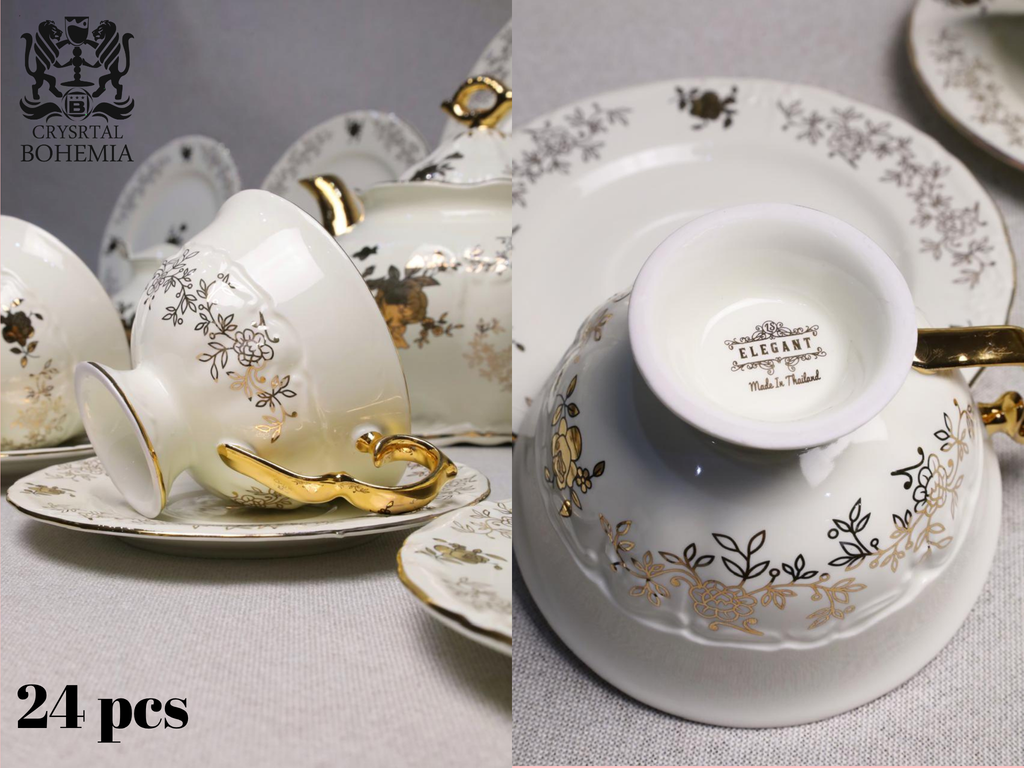 طقم شاي وجاتوه ذهبي فاخر كلاسيك
