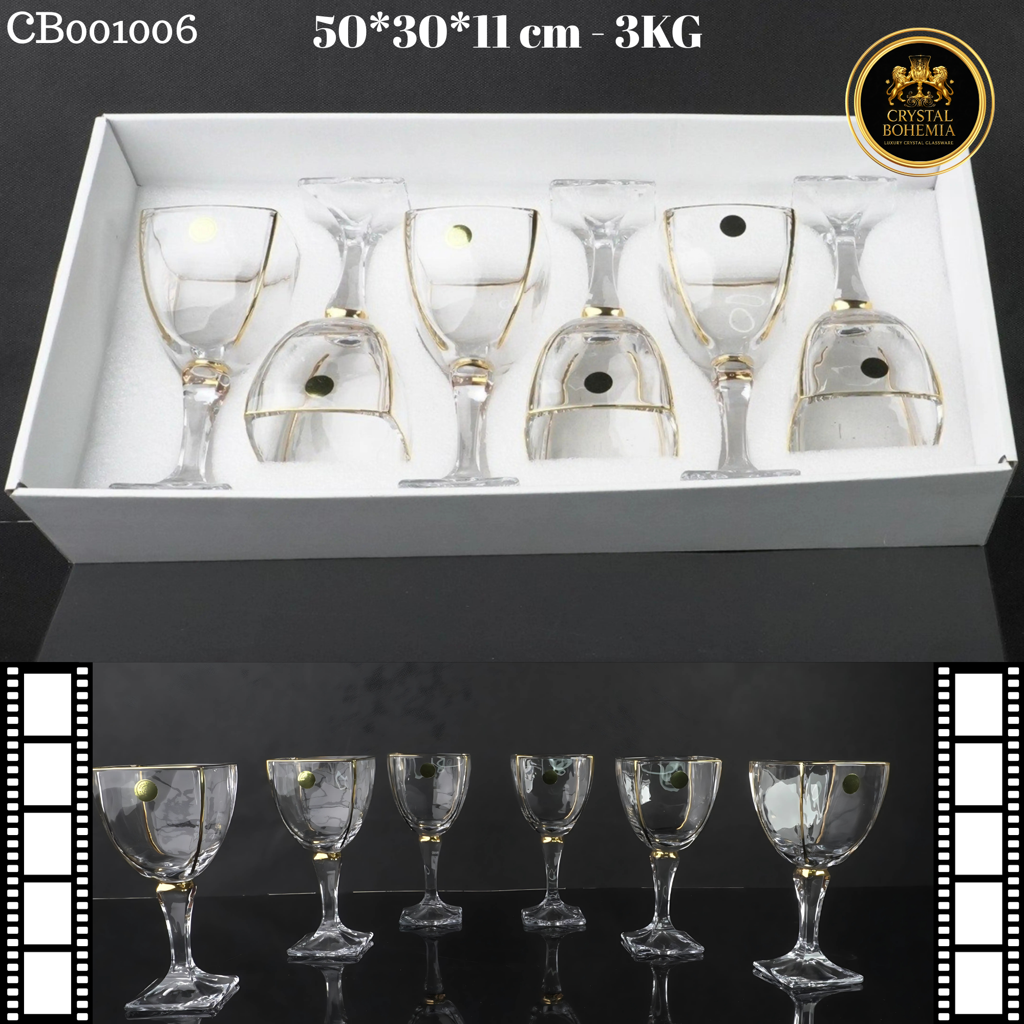 طقم كاسات كريستال تركي مذهب للضيافة (CB001006)