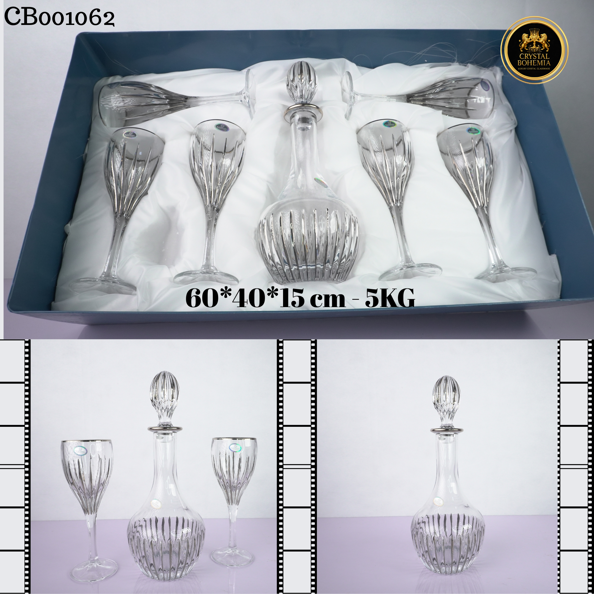 طقم كاسات كريستال بوهيمي أصلي 7 قطع CB001062
