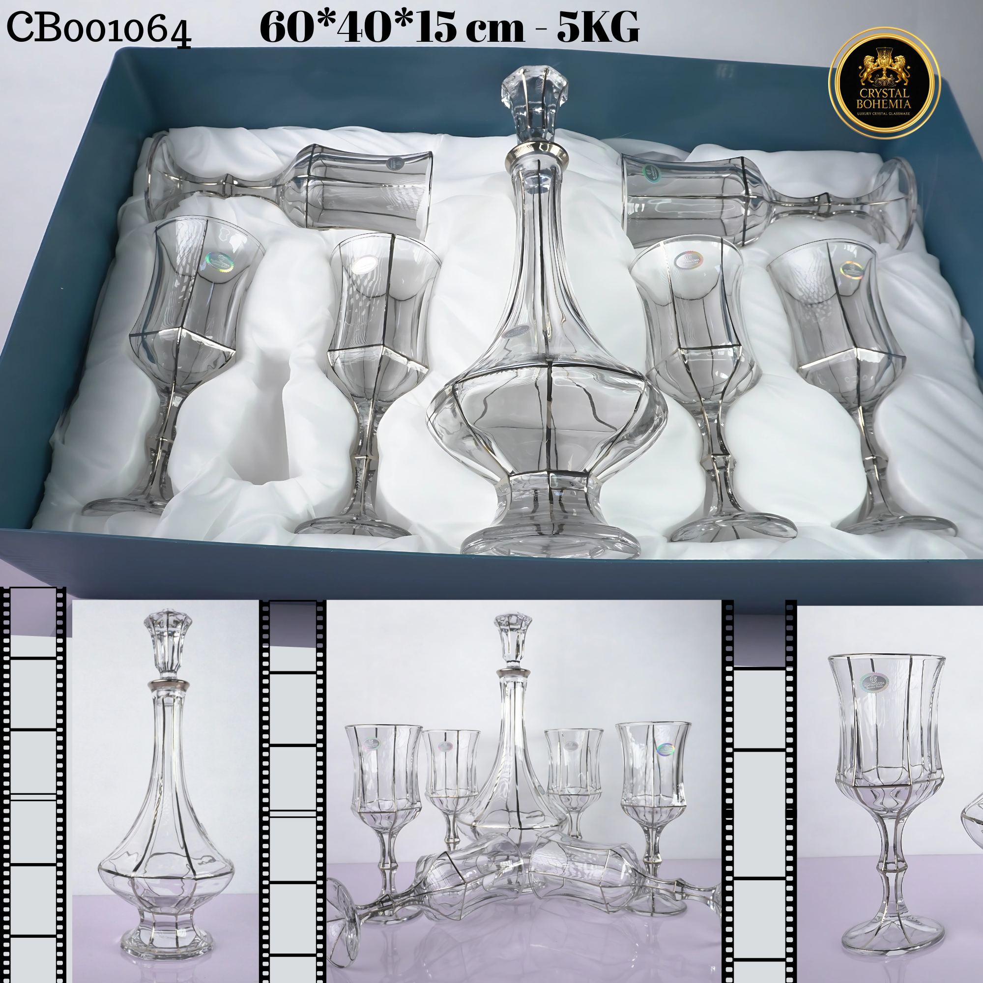 طقم كاسات كريستال بوهيمي كبير الحجم 7 قطع CB001064