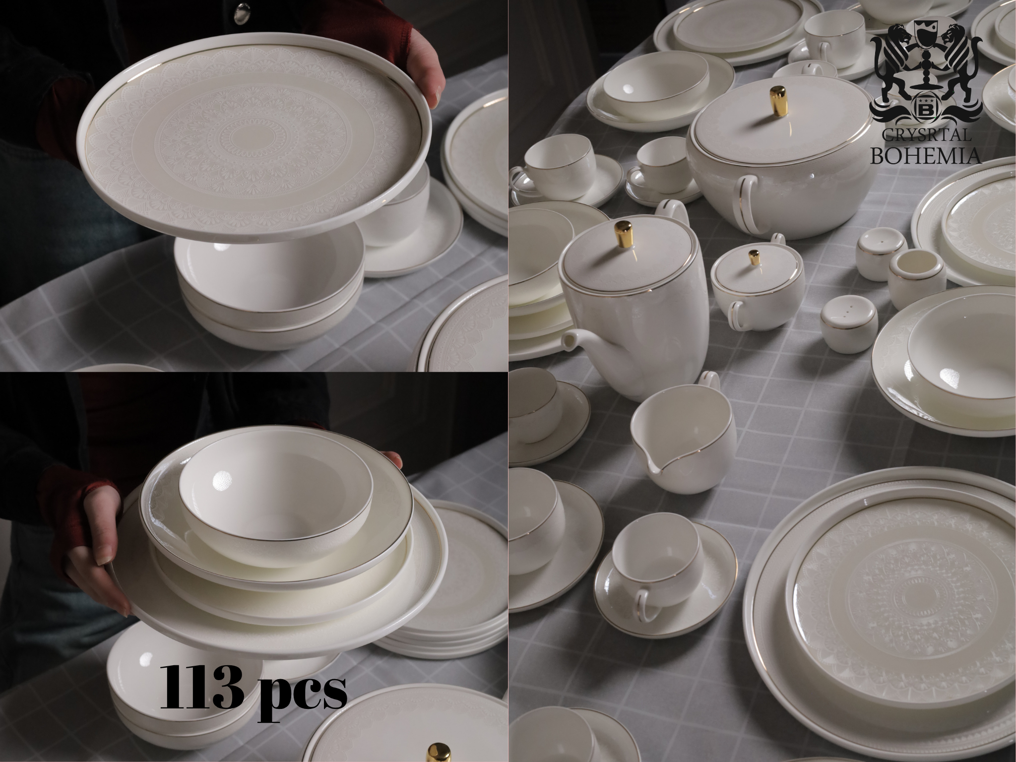 elegant white dinnerware set gold rim

