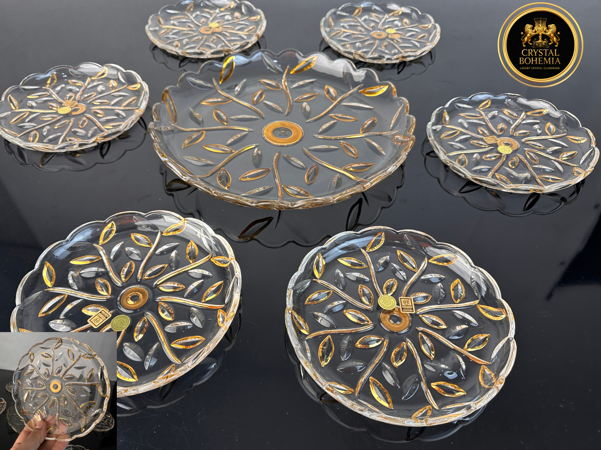 أطباق جاتوه لاروس كريستال بوهيمي مذهب  