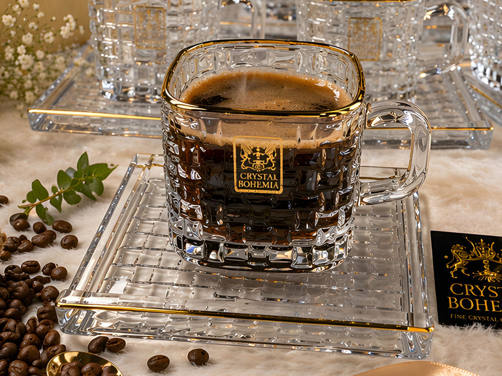 طقم قهوة بالطبق ذهبي كريستال بوهيمي 12 قطعة – CB001193