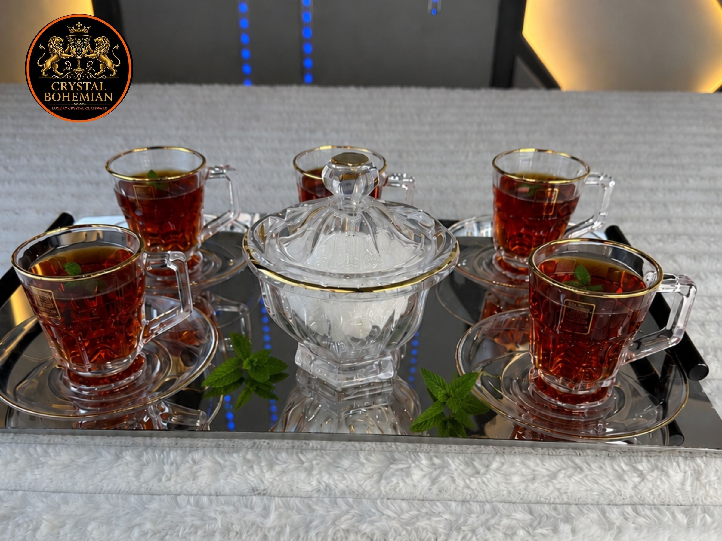 طقم شاي مضلع 14 قطعة بالسكريه – تصميم أنيق للاستخدام اليومي والضيافة - CB001188