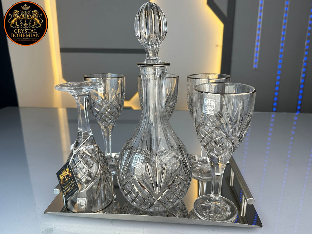 طقم شربات أناناس كريستال فضي - كريستال بوهيمي - كود CB001156