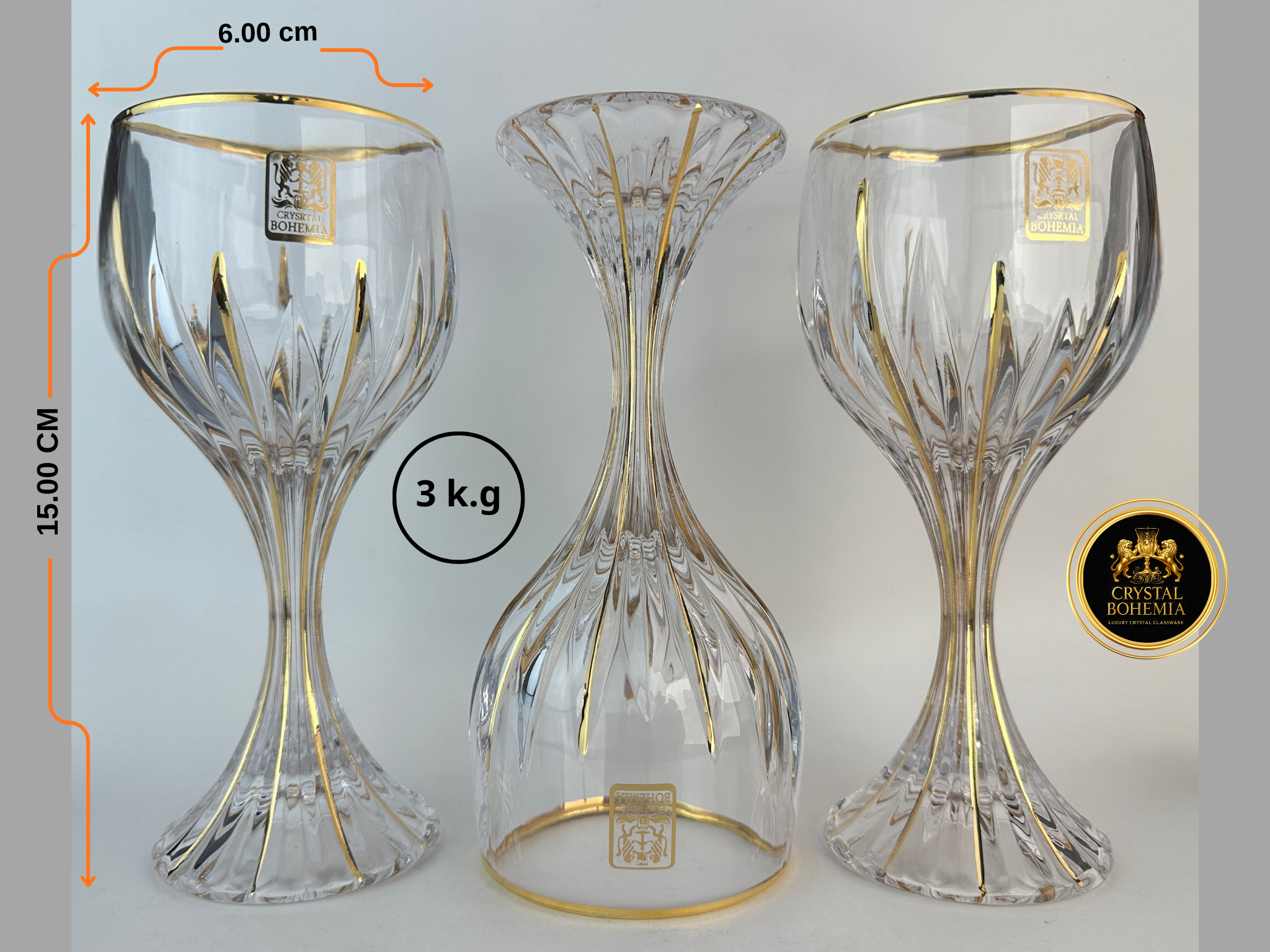مقاسات أطقم كاسات كريستال عصير بتشطيب 
 ذهبي