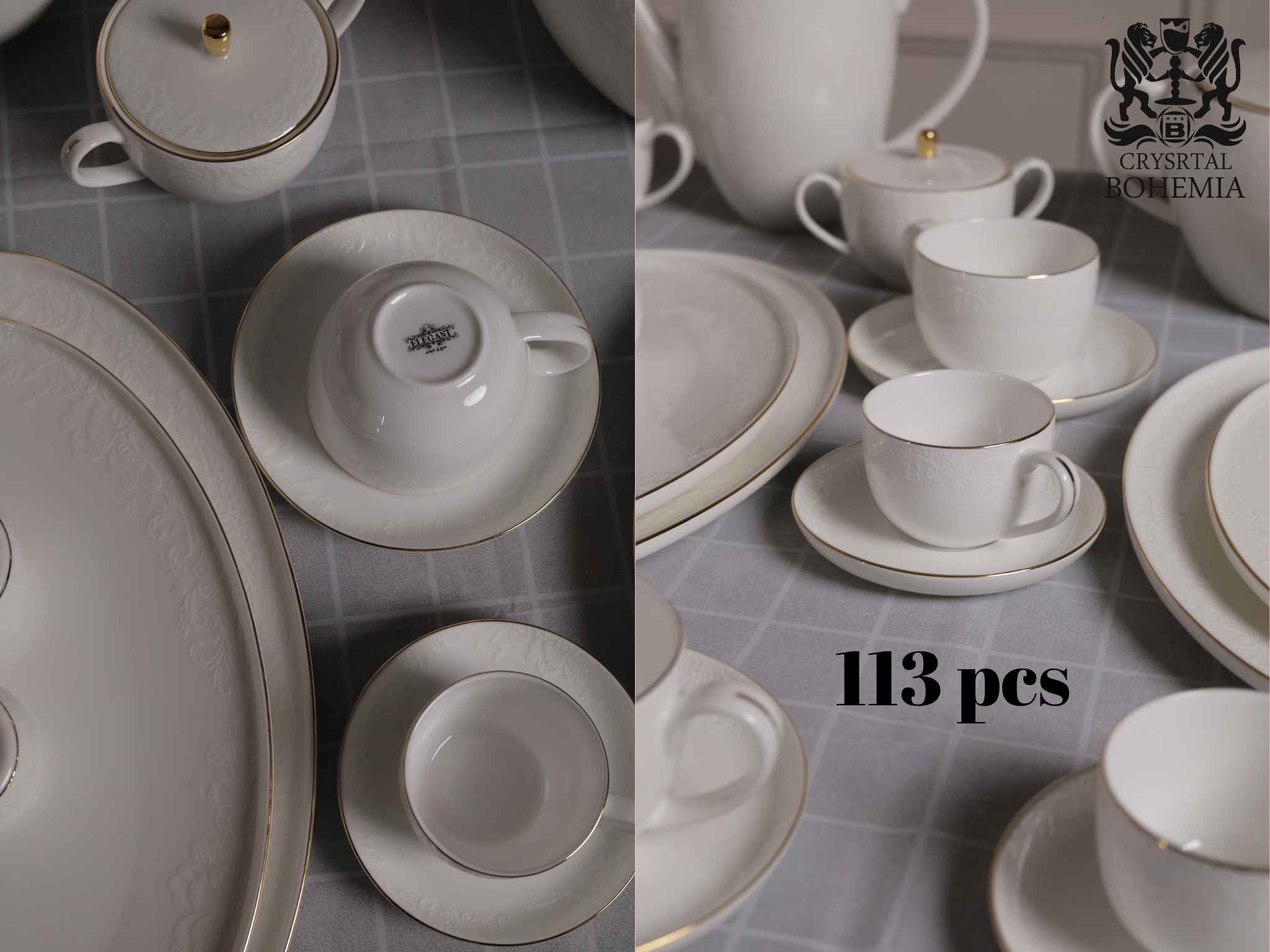 طقم سفرة بورسلين فاخر بنقشة بارزة
