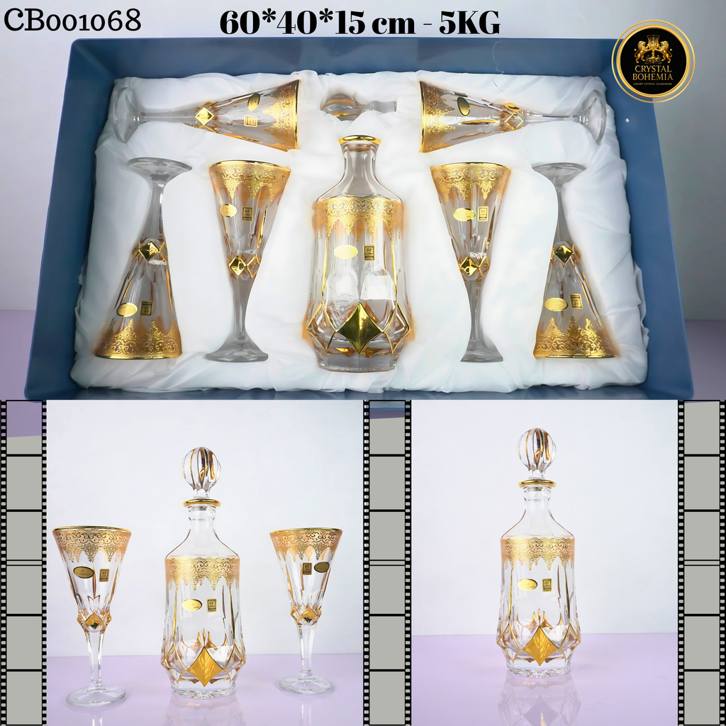 طقم كاسات كريستال بوهيمي مطلي بالذهب 7 قطع CB001068