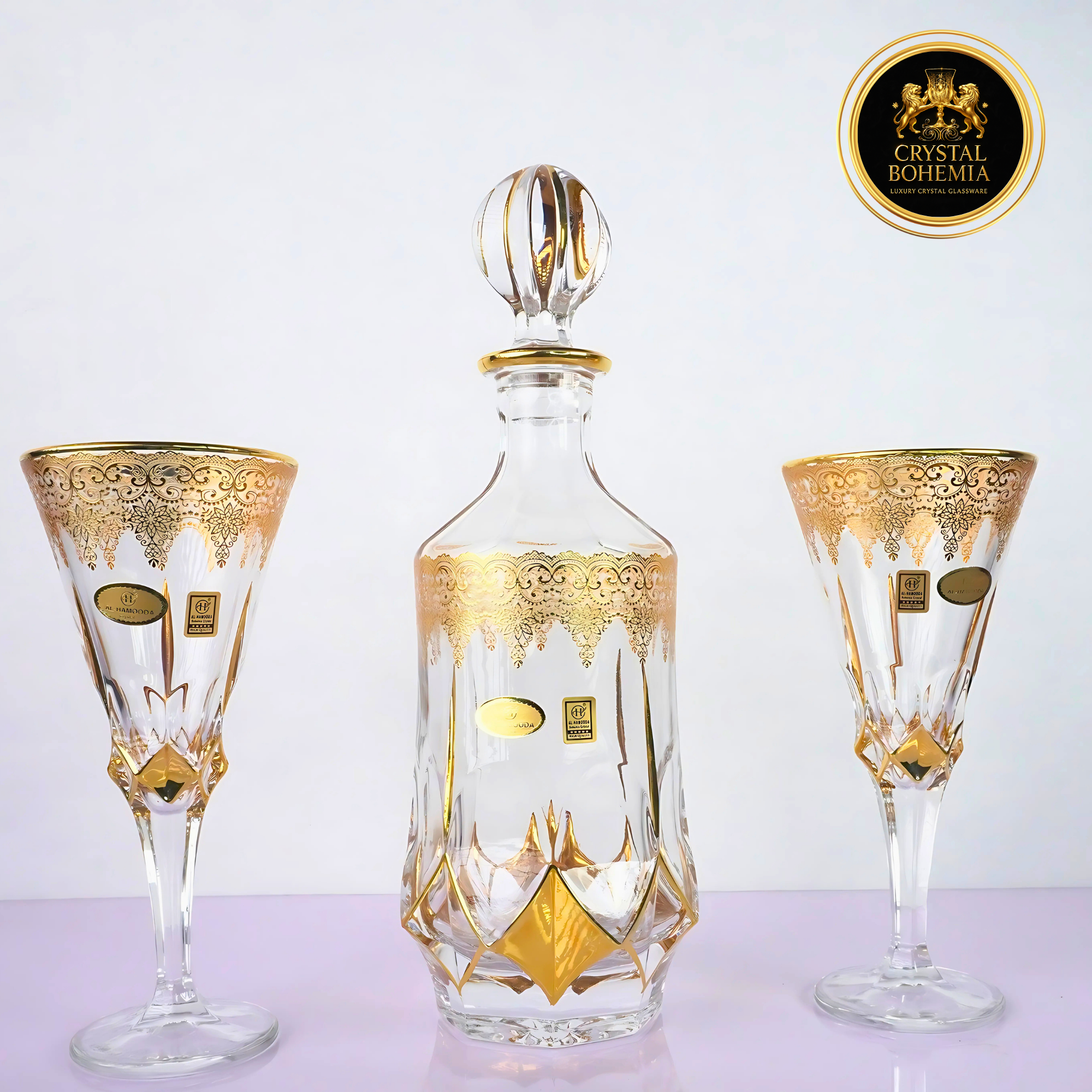 طقم كاسات كريستال بوهيمي مطلي بالذهب 7 قطع CB001068