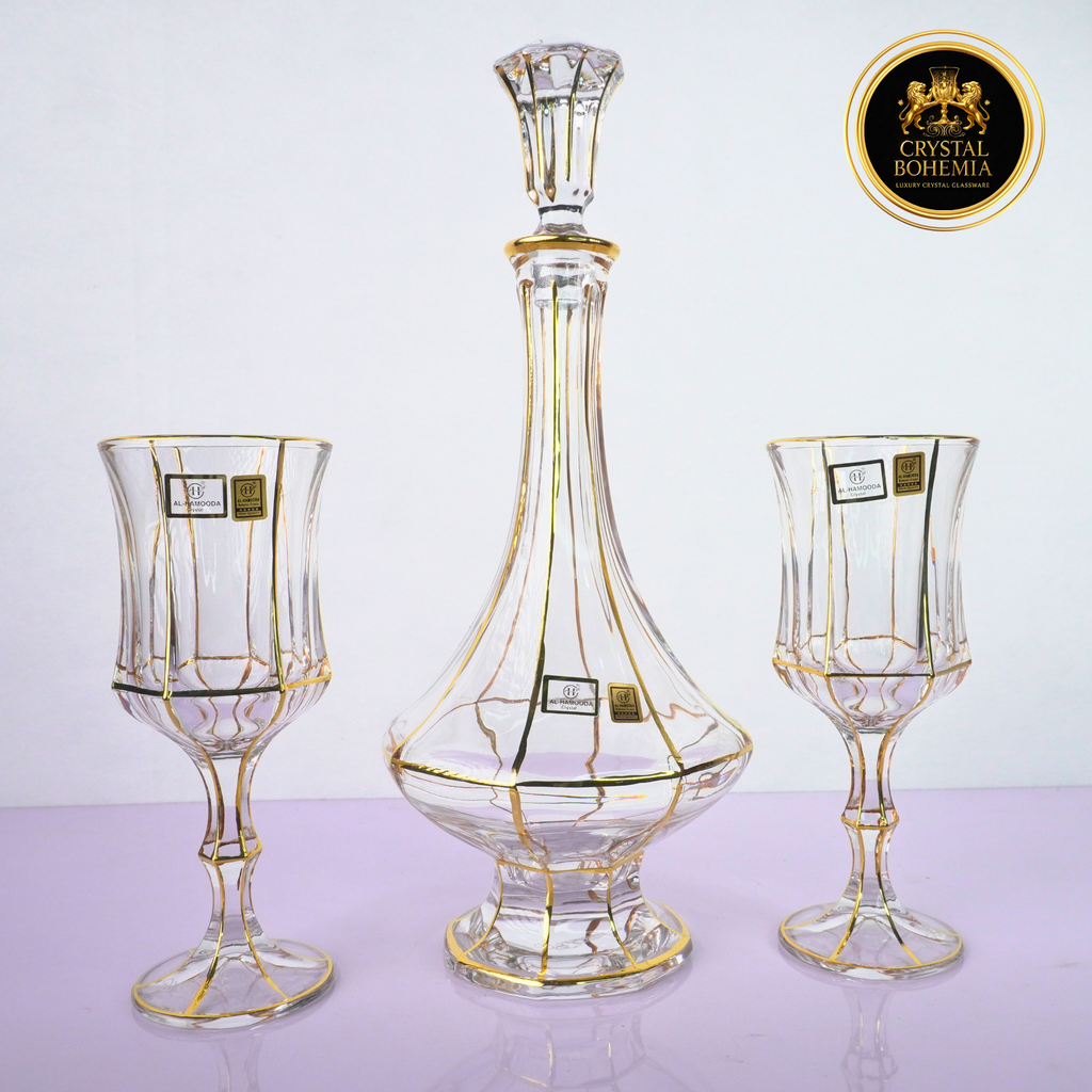 طقم كاسات كريستال بوهيمي ذهبي 7 قطع CB001069