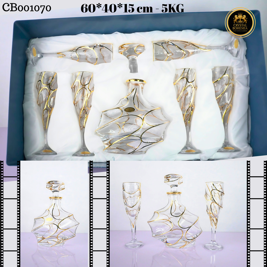 طقم كاسات كريستال بوهيمي  ملكي ذهبي 7 قطع CB001070