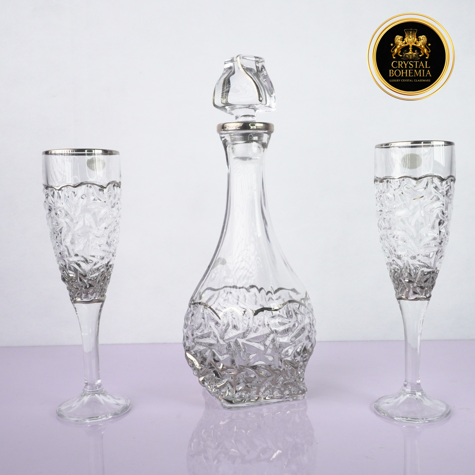 طقم كاسات كريستال بوهيمي فضي 7 قطع CB001071