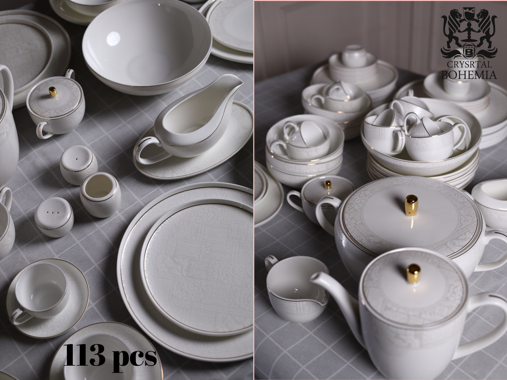 طقم سفرة بورسلين فاخر 113 قطعة
