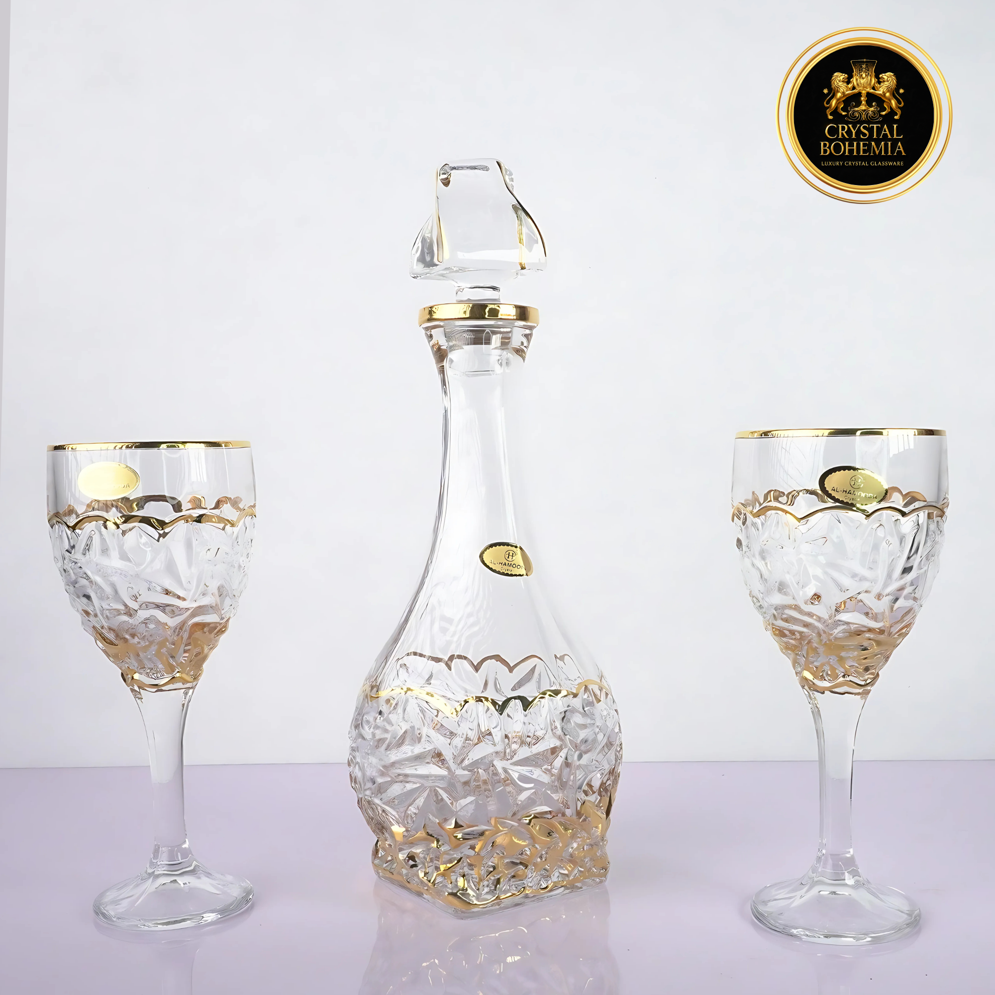 طقم كاسات كريستال بوهيمي  بلمسة ذهبية 7 قطع CB001073
