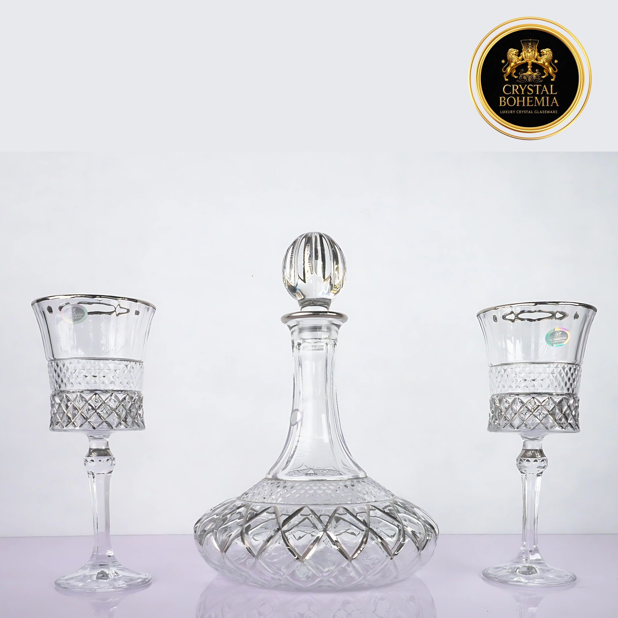 طقم كاسات كريستال بوهيمي  بزخرفة فضية 7 قطع CB001074