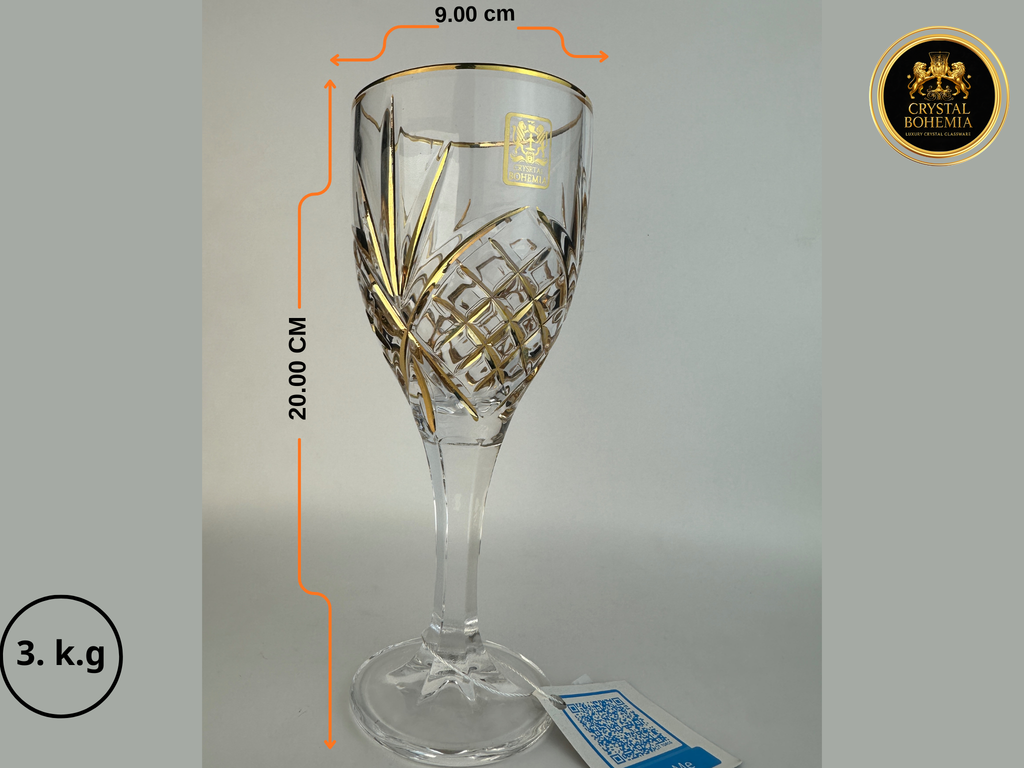 مقاس أطقم كاسات كريستال بوهيمي بتصميم أناناسة وتشطيب ذهبي