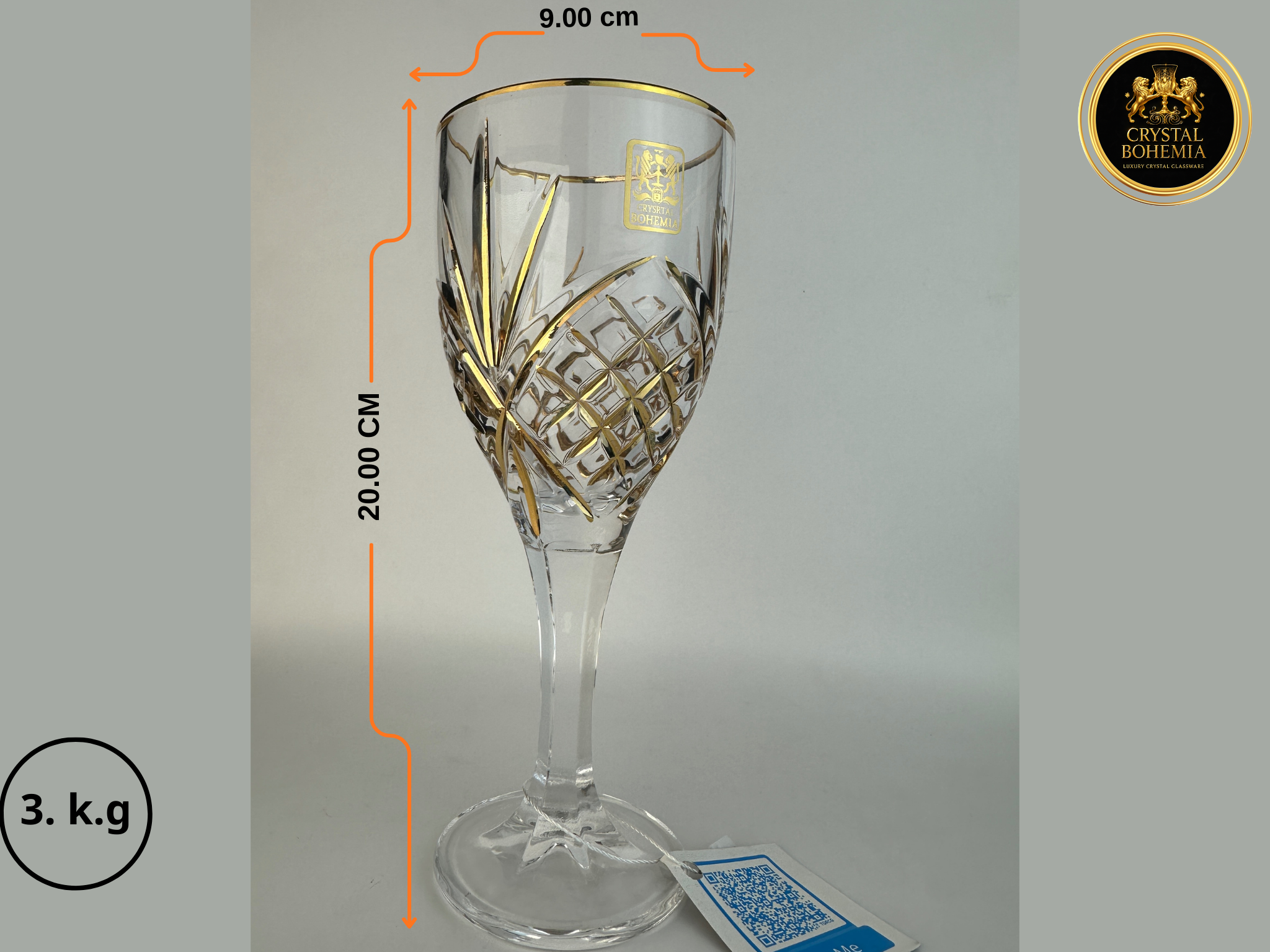 مقاس أطقم كاسات كريستال بوهيمي بتصميم أناناسة وتشطيب ذهبي