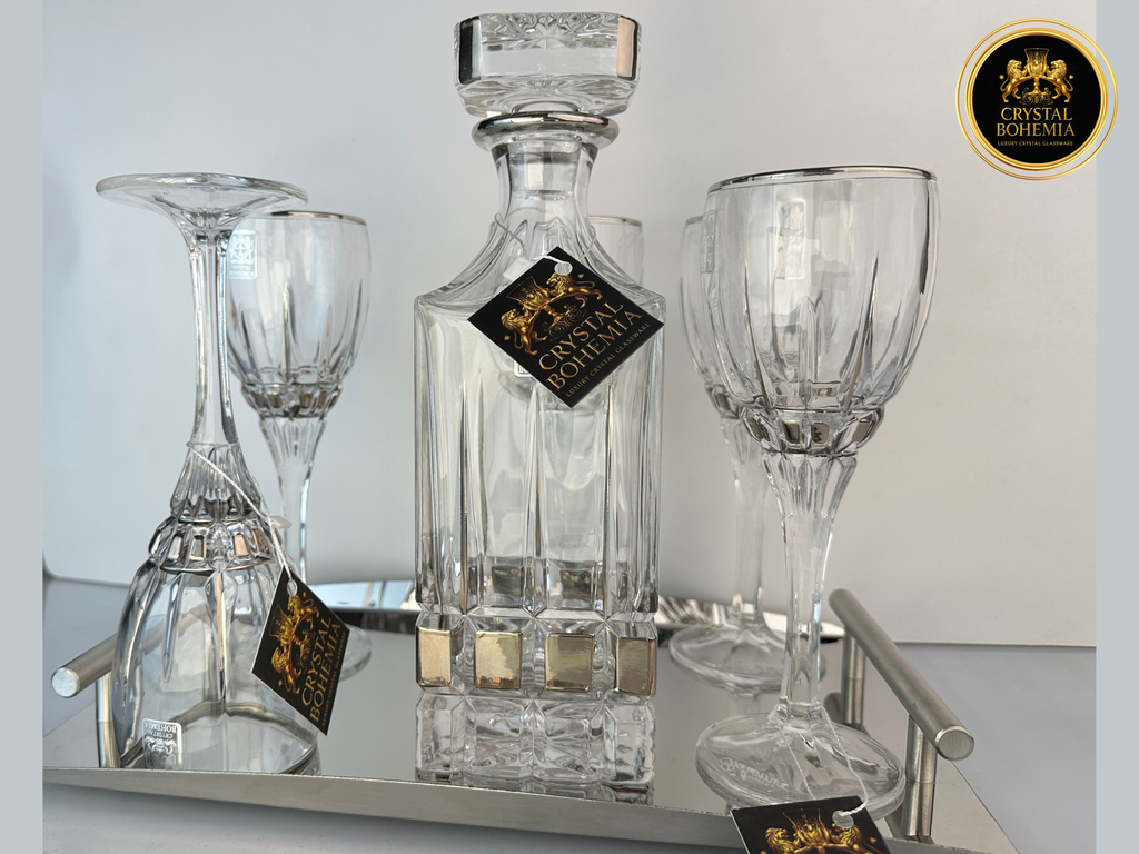 أطقم شربات كريستال بوهيمي روتانا بتشطيب فضي عدد 7 قطع