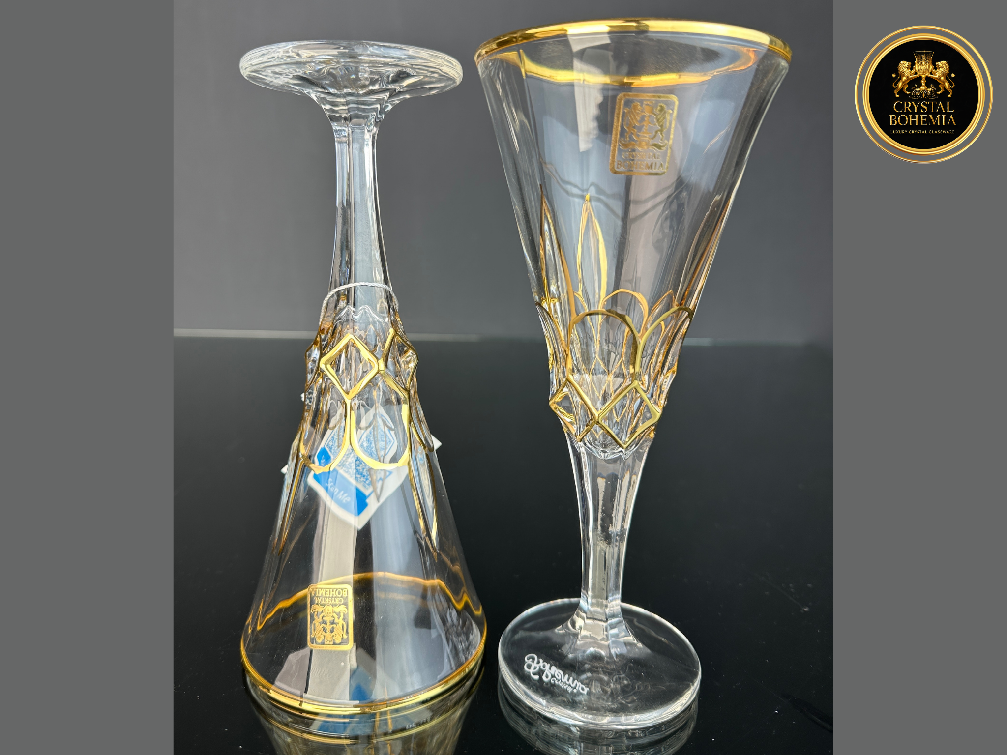 طقم كاسات ميلانو ذهبي كريستال بوهيمي