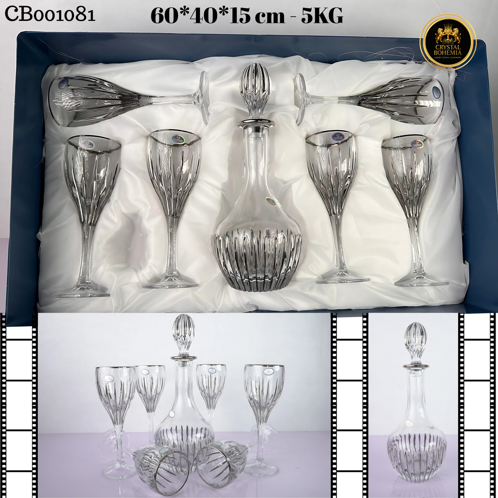 طقم كاسات كريستال بوهيمي فضي 7 قطع CB001081