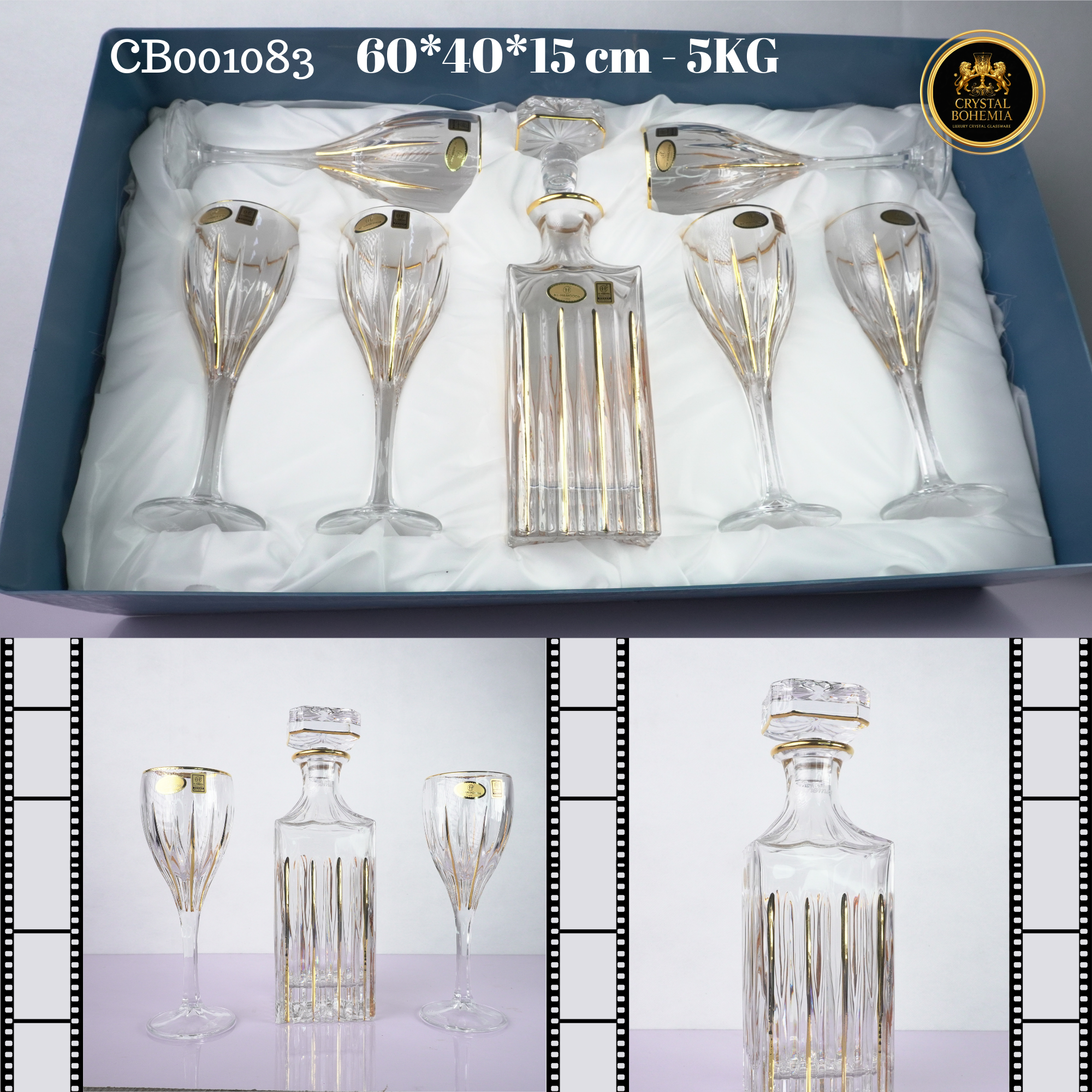 CB001083 طقم كريستال بوهيمي متكامل بنقوش ذهبية فاخرة