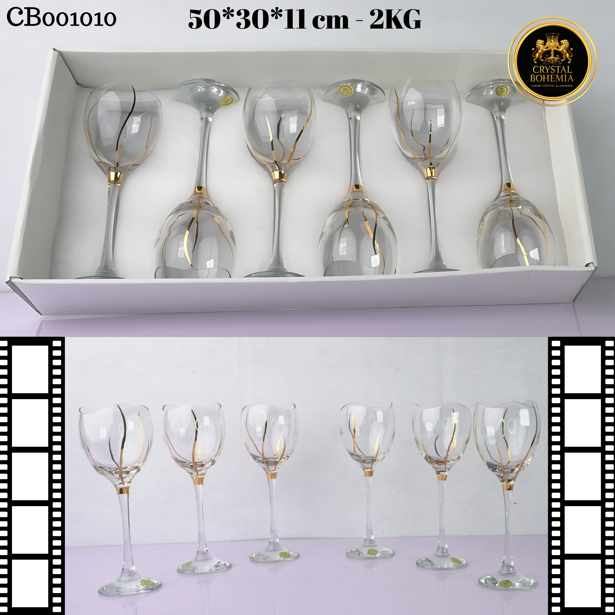 طقم كاسات كريستال تركي  نقوش ذهبية   (CB001010)