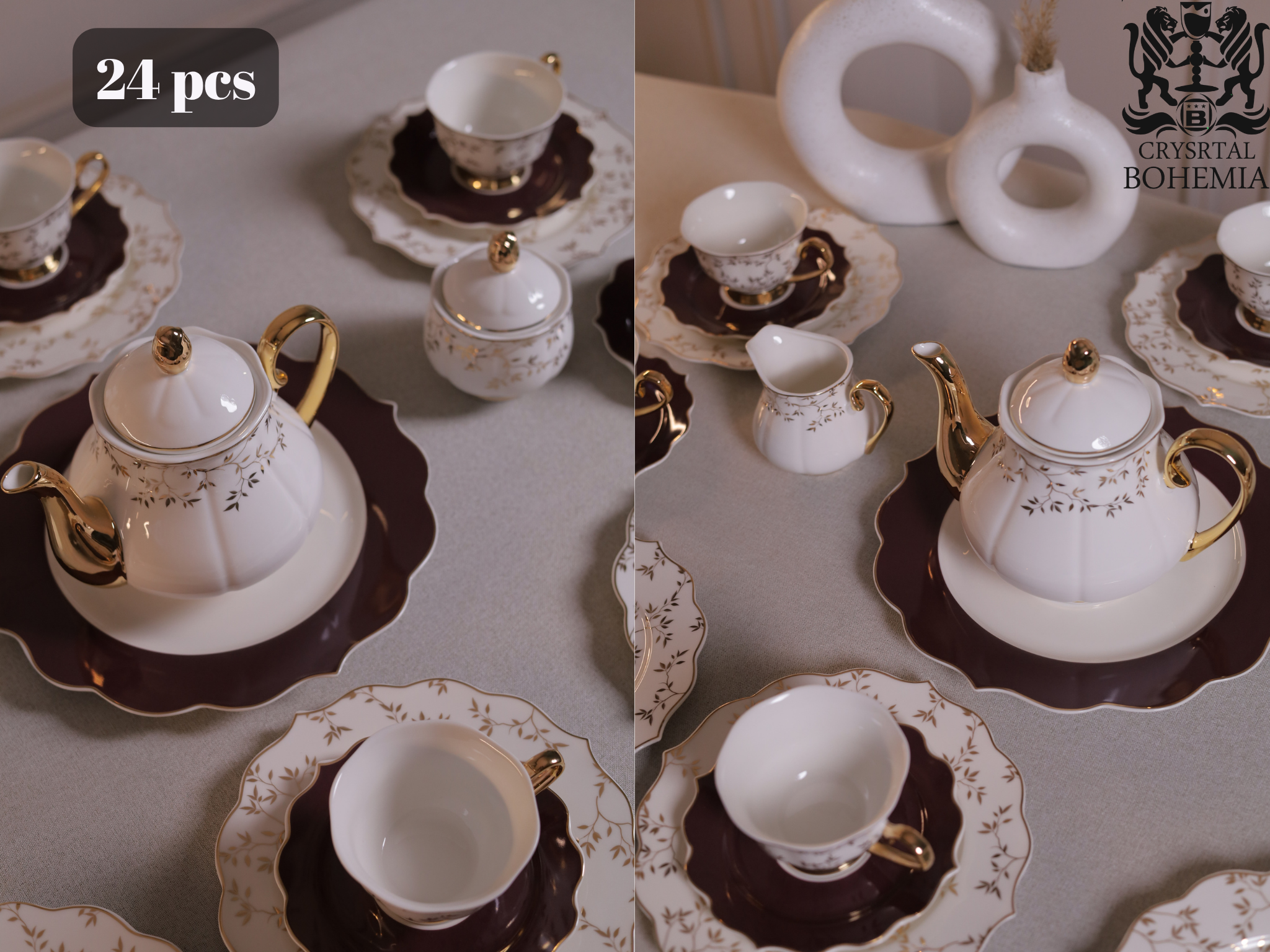 طقم شاي وجاتوه تايلاندي بني وذهبي فاخر
